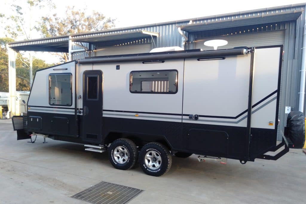 Image depicting the outside of the Double-Axel Couples Caravan. Available from City Coast caravans for sale