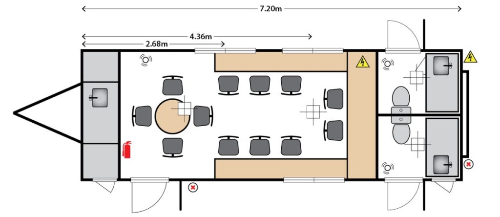 Mobile Site Office and Lunch Room with 2 Toilets Floor Plan